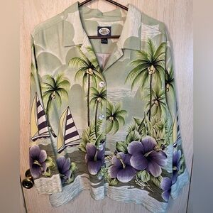 Tommy Bahama Women’s Silk Floral Tropical Hibiscus Sailboat Jacker Sz S